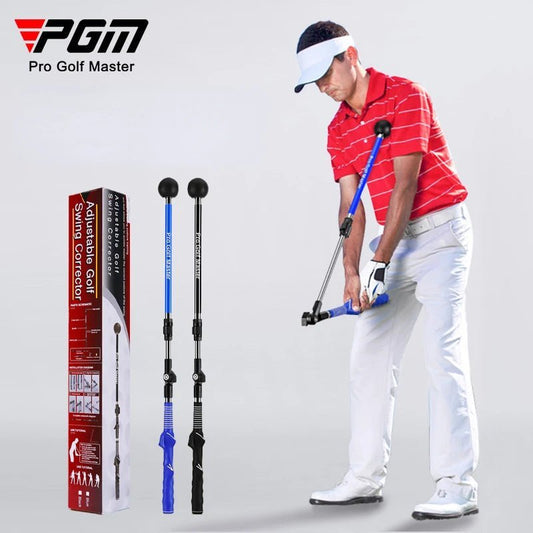 Golf Supplies & Equipment Golf Swing Trainer Adjustable PGM Picture show a man practiced with the tool. And the box and 2 Colour alternative offers red or black