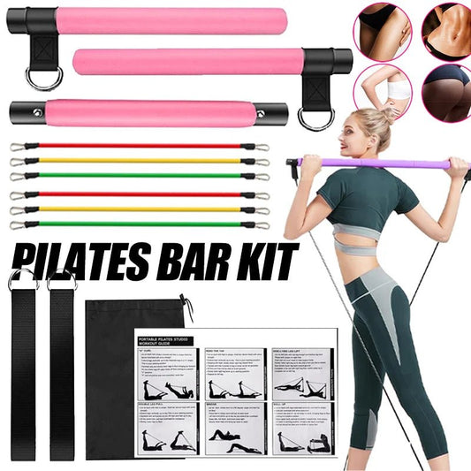 Gym Fitness Accessories Fitness Pilates Bar Kit with Resistance Bands Pink Colour