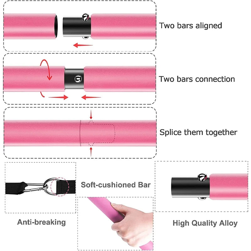 Gym Fitness Accessories Fitness Pilates Bar Kit with Resistance Bands Pink Colour Details