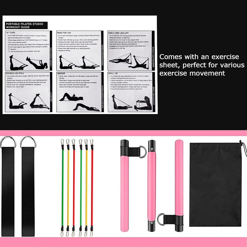 Gym Fitness Accessories Fitness Pilates Bar Kit with Resistance Bands Pink Colour