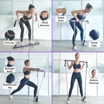 Gym Fitness Accessories Fitness Pilates Bar Kit with Resistance Bands Pink Colour