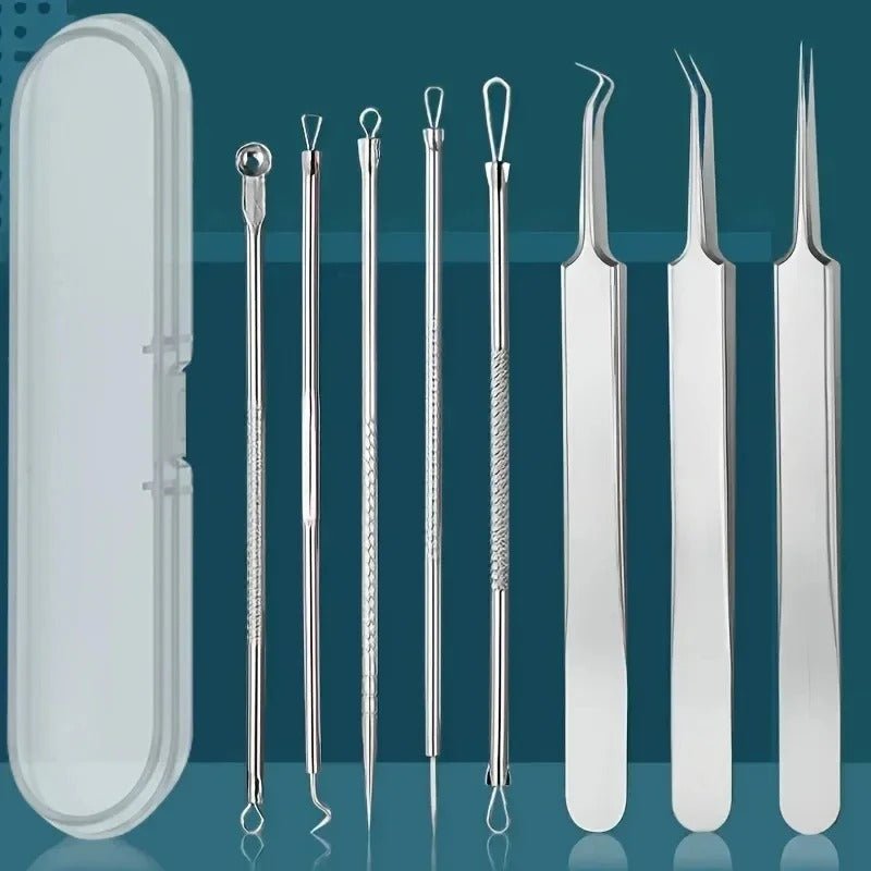 Health care products Acne Blackhead Remover Needle Stainless-Steel anti-allergic tweezers material 8 pieces set 