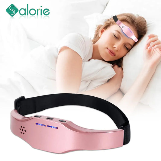 Health care products Head Massager for Migraine Pink colour woman sleeping in her bed with the head massager