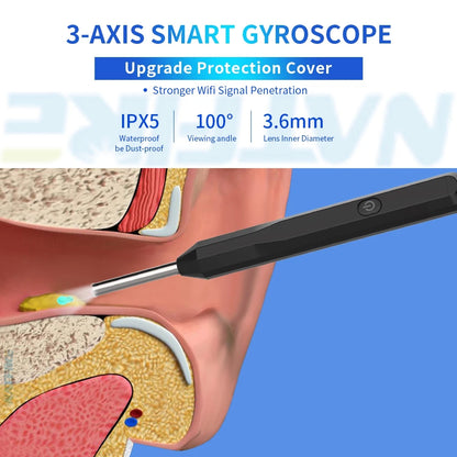 Health care products Otoscope Ear Cleaner Luminous Axis Smart Gyroscope Black Colour shown inside and ear drawing