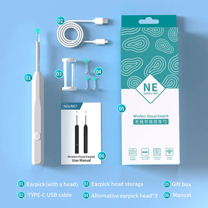 Health care products Otoscope Ear Cleaner Luminous Axis Smart White Colour Gyroscope manual instruction USB cable, Box and 3 more items shown