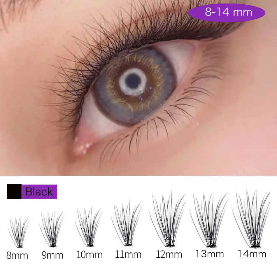 Jem Wellness Collection Eyelash Extension Make up Super Cluster Sizes available : 8, 9, 10, 11, 12, 13 and 14 mm
Picture of an eye with 12 mm eyelash on it.