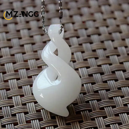 Jem-wellness Collection Natural Hand-Carved White Colour Jade Pendant Lucky Wealth