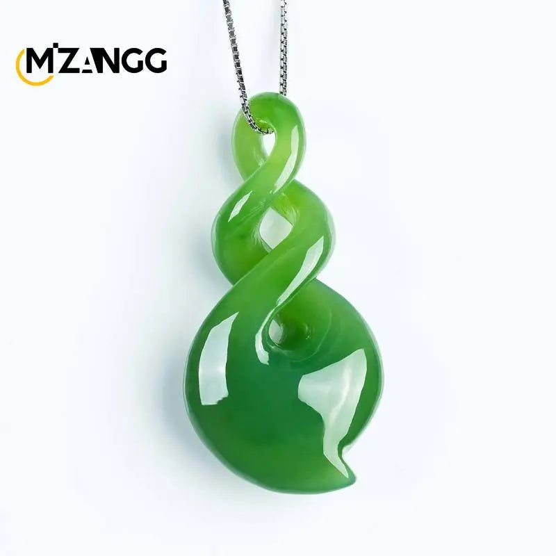 Jem-wellness Collection Natural Hand-Carved Green Jade Pendant Lucky Wealth