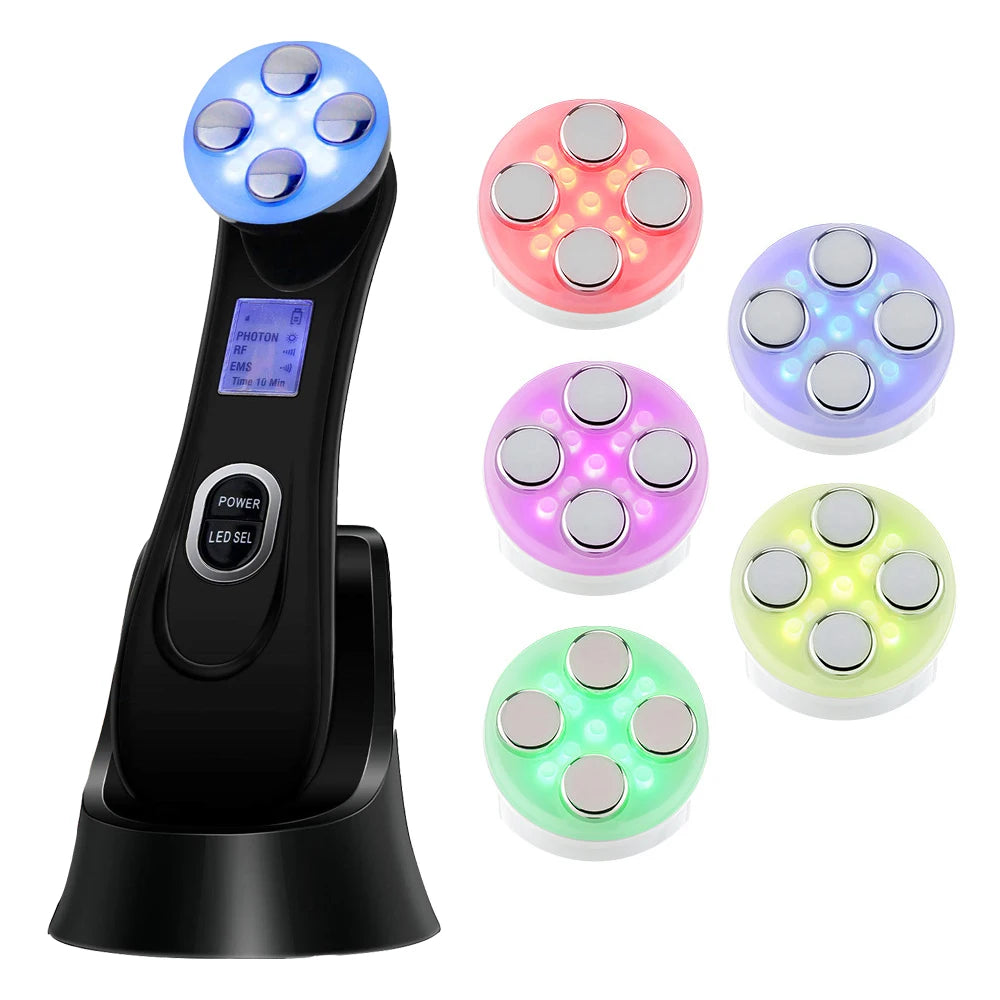 Jem Wellness Collection Skin Care Light Machine for Family – Safe & Gentle Facial Device Picture of the product with base and 6 modes light shown