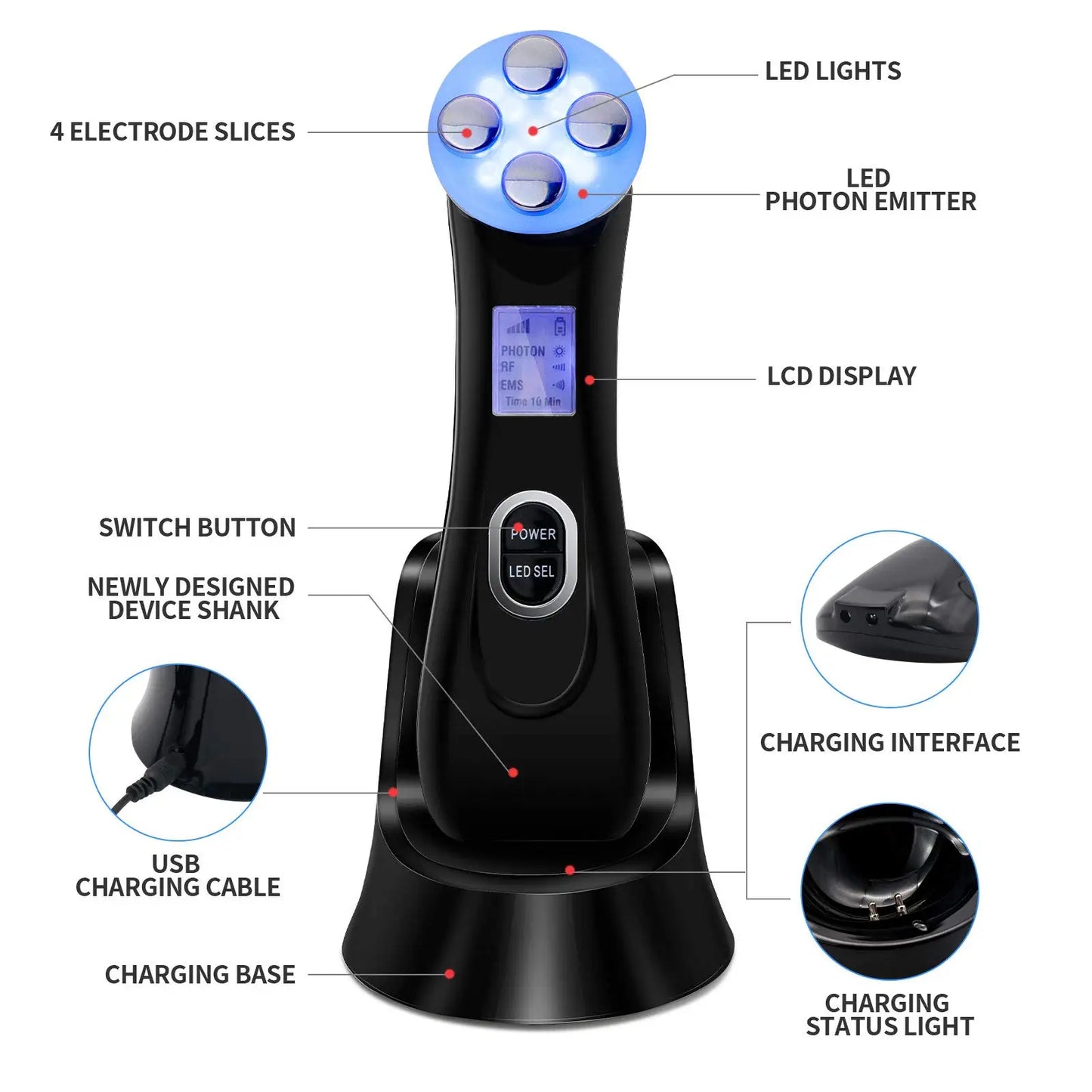 Jem Wellness Collection Skin Care Light Machine for Family – Safe & Gentle Facial Device Picture of the product with base and Details shown