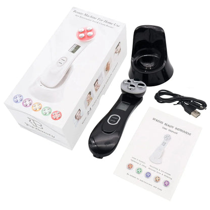 Jem Wellness Collection Skin Care Light Machine for Family – Safe & Gentle Facial Device Picture of the product with base, USB cable, English Manual, Box shown