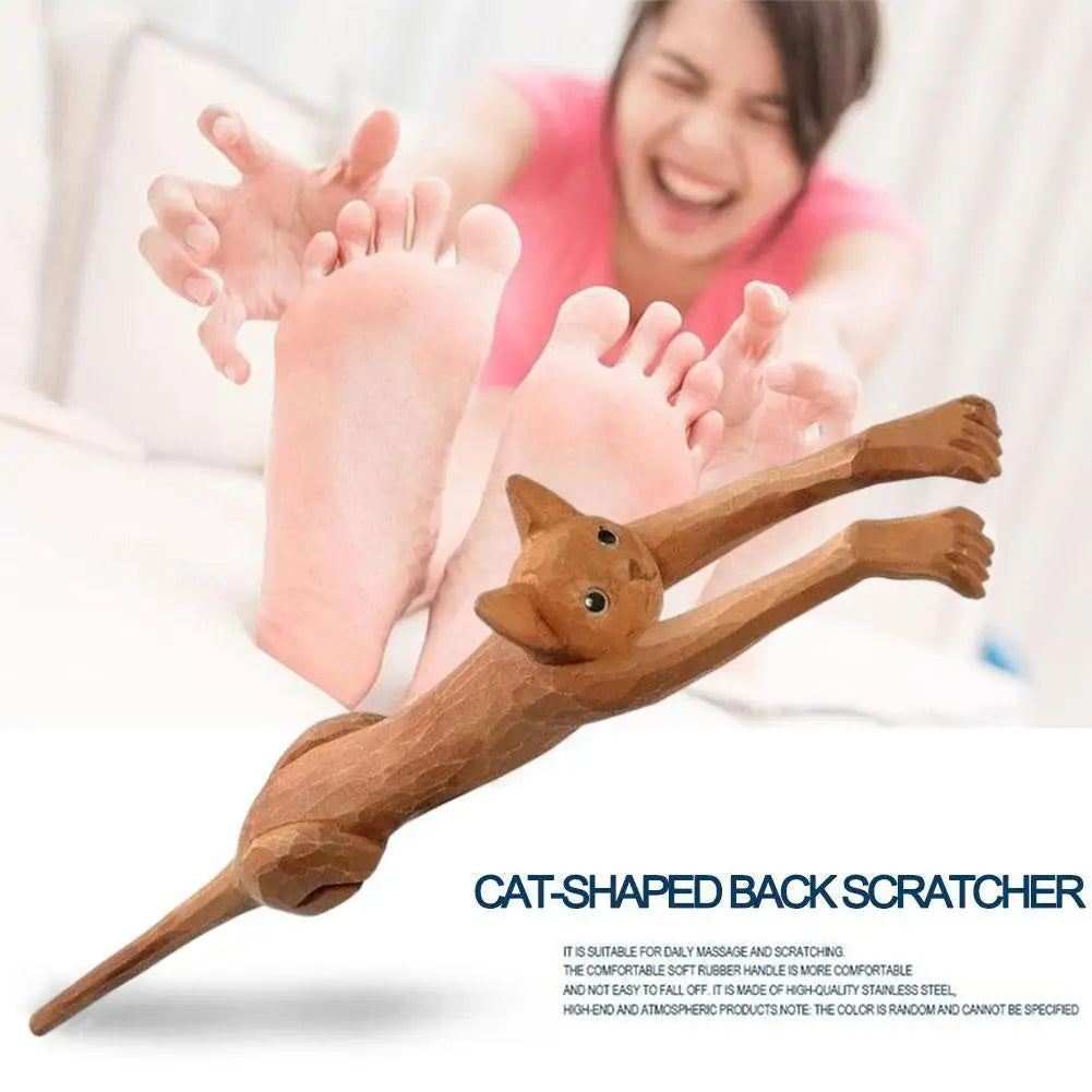Massage Therapy cat-shaped back scratcher Sizes Picture of a naked woman use for her toes in the bathroom