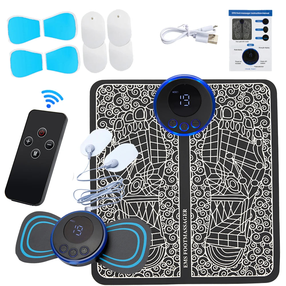 Massage Therapy Electric EMS Foot Massager + Pad + Telecommand Offers shown (USB cable, manual, etc.)