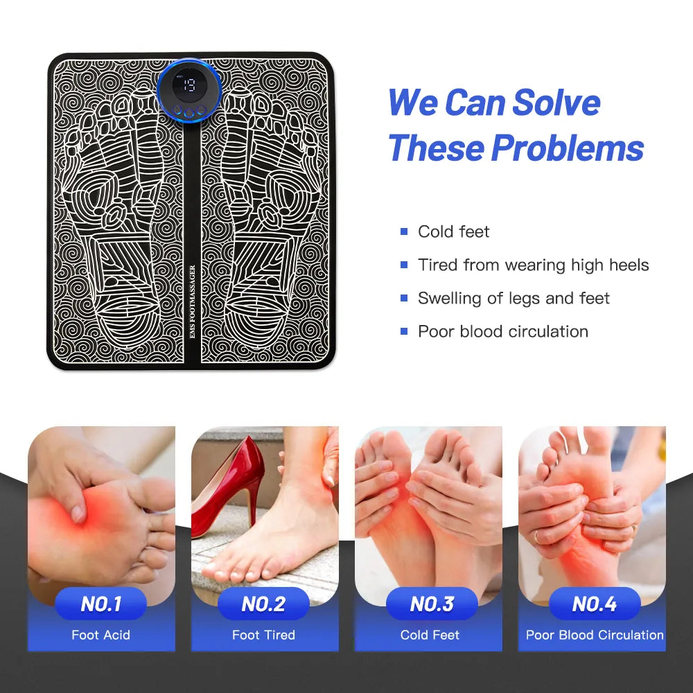 Massage Therapy Electric EMS Foot Massager + Pad (Can solve these problems : Cold feet, poor blood circulation, etc.)