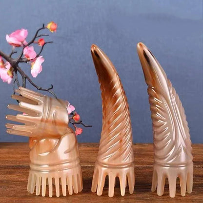 Massage Therapy Handmade Natural Yak Horn Massage Comb 4 pieces in line 3 with long teeth 1 short teeth 