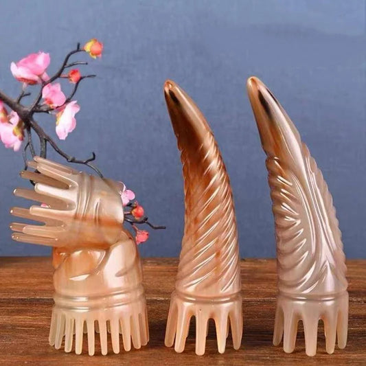 Massage Therapy Handmade Natural Yak Horn Massage Comb 4 pieces in line 3 with long teeth 1 short teeth 