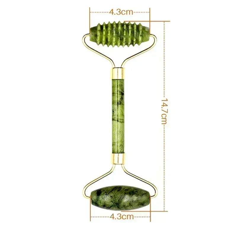 Massage Therapy Natural Jade Face Massager for Geisha 1 double sides rollers Green Colour stones Model B shown with sizes