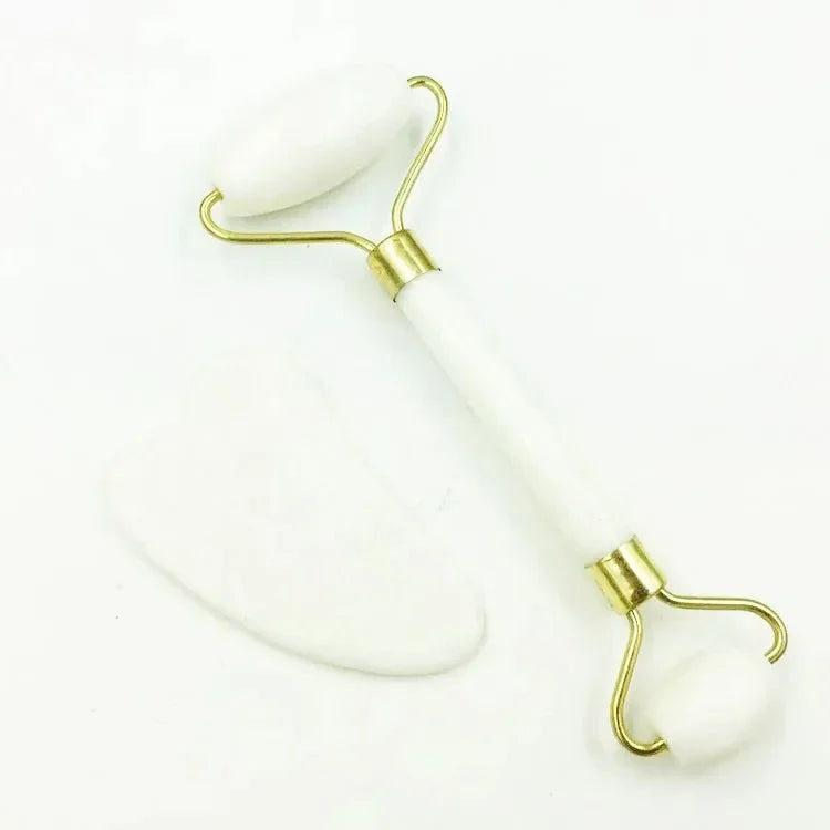 Massage Therapy Natural Jade Face Massager for Geisha 1 double sides rollers with 3 White Colour stones and 1 hearth shape white Colour stone F set Offers shown