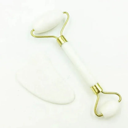 Massage Therapy Natural Jade Face Massager for Geisha 1 double sides rollers with 3 White Colour stones and 1 hearth shape white Colour stone F set Offers shown