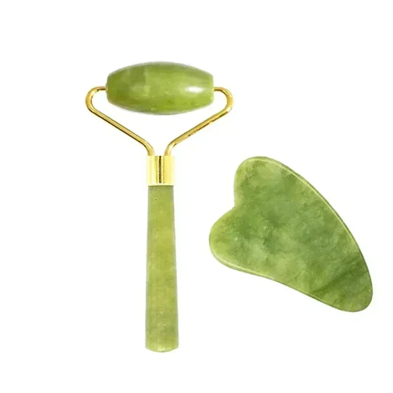 Massage Therapy Natural Jade Face Massager for Geisha 1 single roller with 2 Green Colour stones and 1 hearth shape green Colour stone K set Offers shown