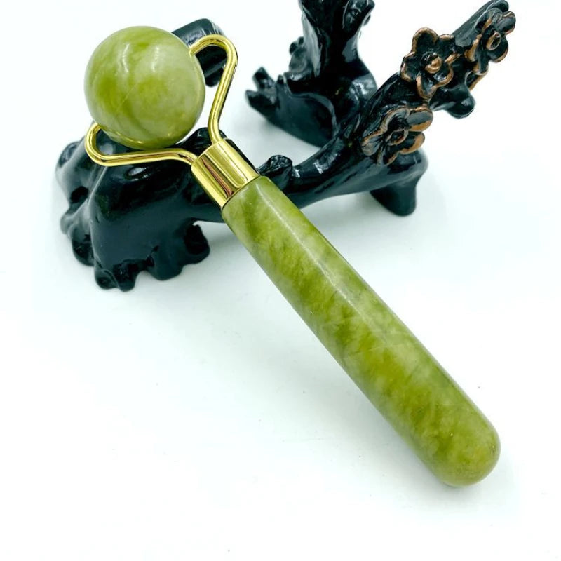 Massage Therapy Natural Jade Stone Face Massager for Geisha Picture show 1 tool handle rollers one side roller offers all green colour stone