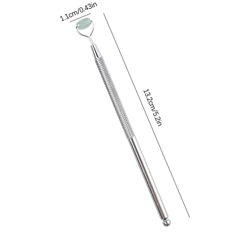 Massage Therapy Natural Jade Stone Face Roller Massager Geisha Size shown 5 inches by half an 0.43 inches