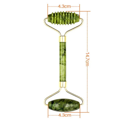 Massage Therapy Natural Jade Stone Face Roller Massager Geisha Picture of 1 face Roller two sides rollers green colour (handle in jade) 3 Green colour stones With sizes shown