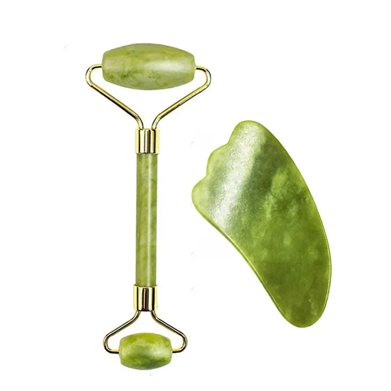 Massage Therapy Natural Jade Stone Face Roller Massager Geisha Picture of 1 face Roller two sides rollers and 1 curve shape stone 4 Green colour stone offers