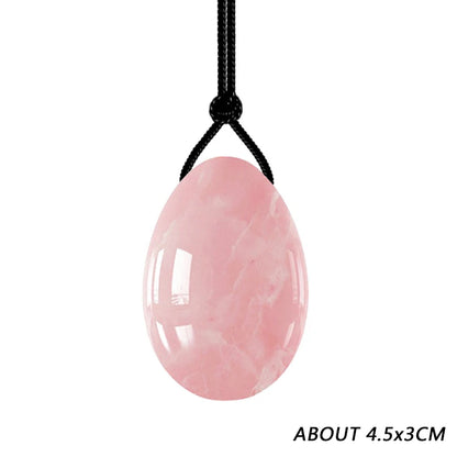 Massage therapy Natural Rose Jade Quartz Egg, picture of the large Jade Egg drilled with rope for neckless (size about 5 x 3 cm) Offers with No box