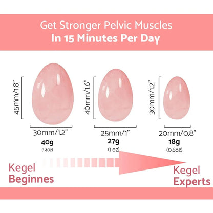 Massage therapy Natural Rose Jade Quartz Egg Build up muscles with Kegel exercise Get stronger in 15 minutes per Day, Sizes of egg shown 
