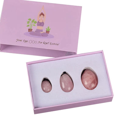 Massage therapy Natural Rose Jade Quartz Egg Set of 3 eggs small, medium, large Offers with a box