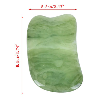 Massage Therapy Natural Stone Massagers Tools.  Picture of a green curve tool sizes : 10 cm X 6 cm with round end 