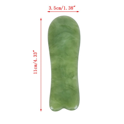 Massage Therapy Natural Stone Massagers Tools.  Picture of a green curve tool sizes : 11 cm X 4 cm 