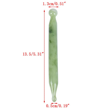 Massage Therapy Natural Stone Massagers Tools.  Picture of a green strait tool sizes : 14 cm X 1.3 cm with round end