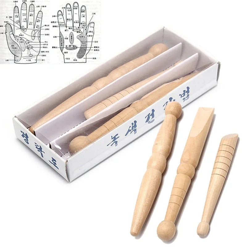 Massage Therapy Natural Wooden Foot Massage Stick (1 or 3 Pieces according to your choice) Picture of the 3 pieces offers shown with hand massage diagram