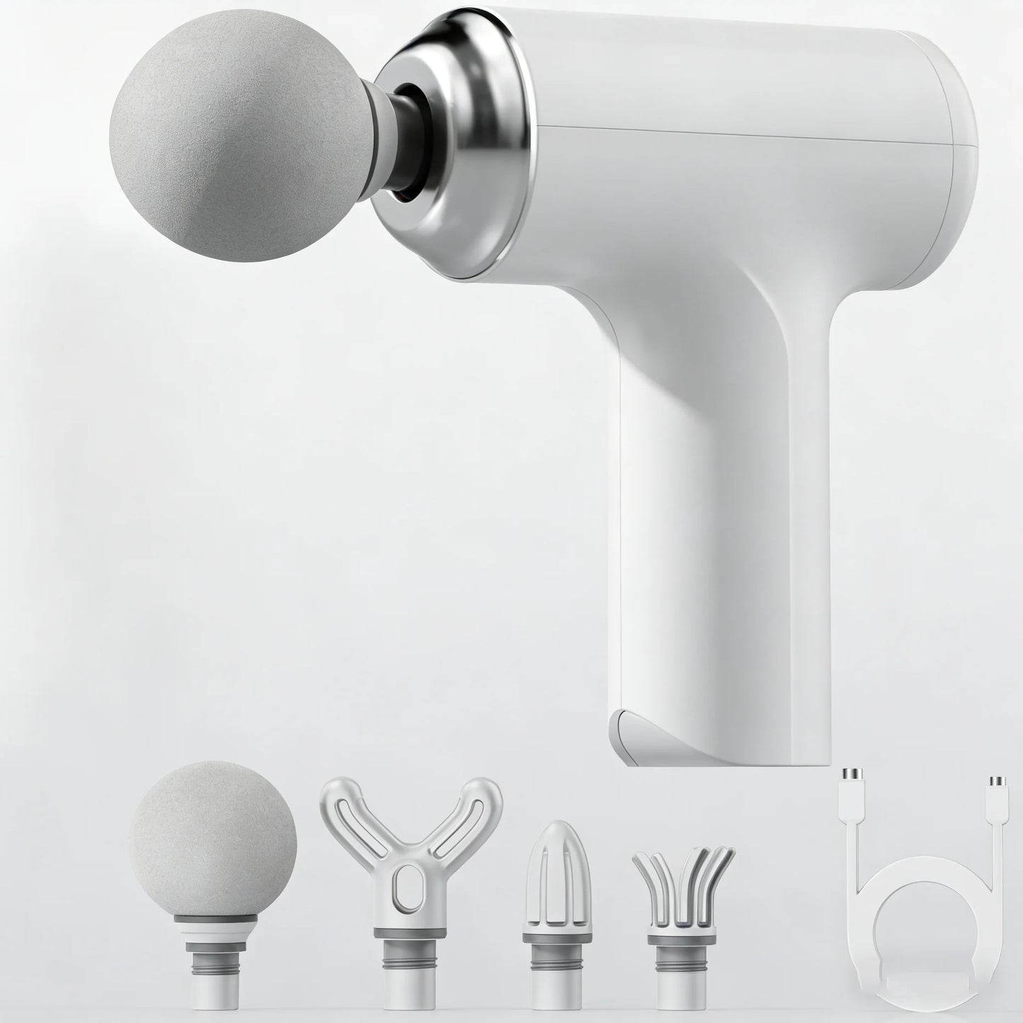 Massage Therapy Portable Massage Gun - 4 Interchangeable Heads & LED Display - Percussion Massager White Colour
