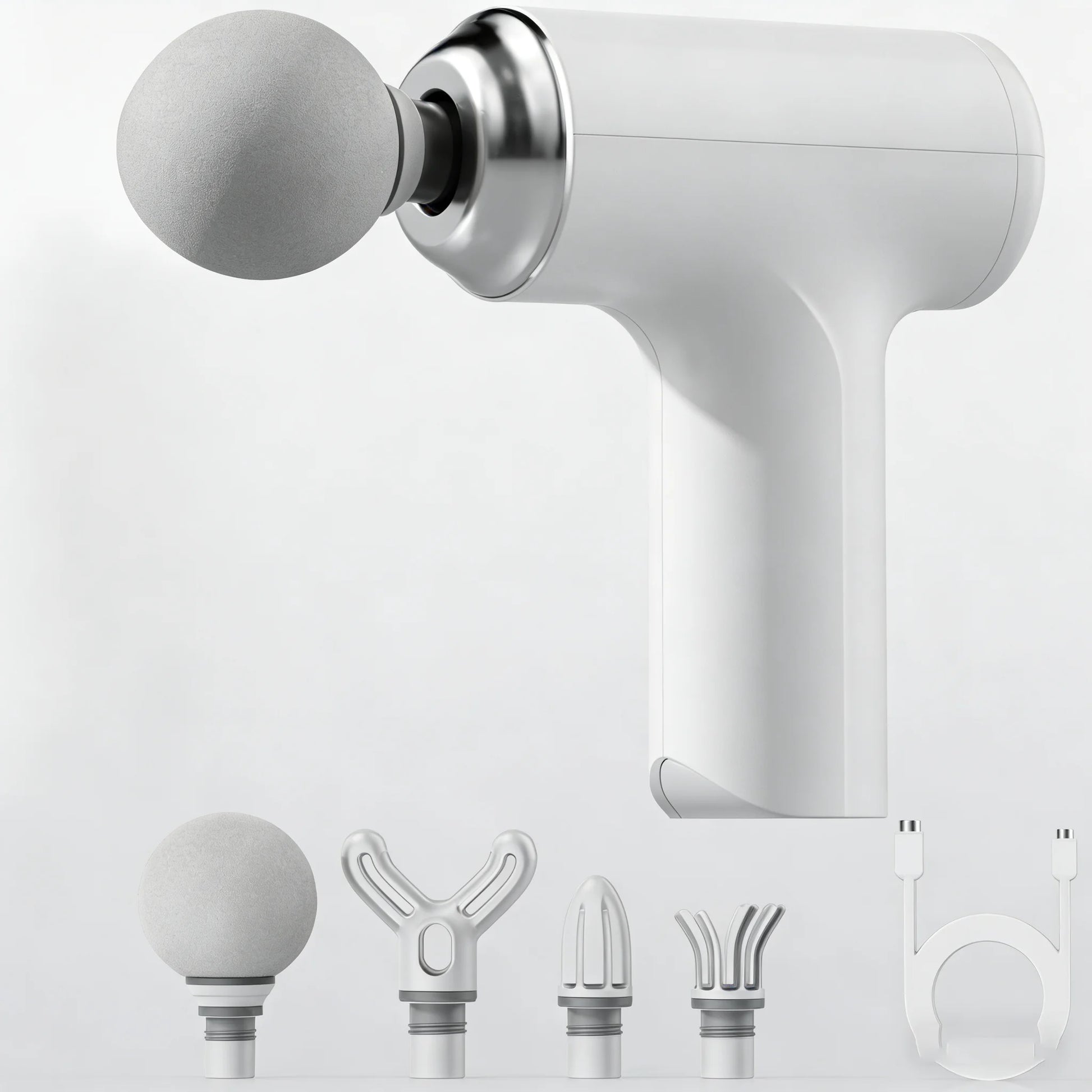 Massage Therapy Portable Massage Gun - 4 Interchangeable Heads & LED Display - Percussion Massager White Colour