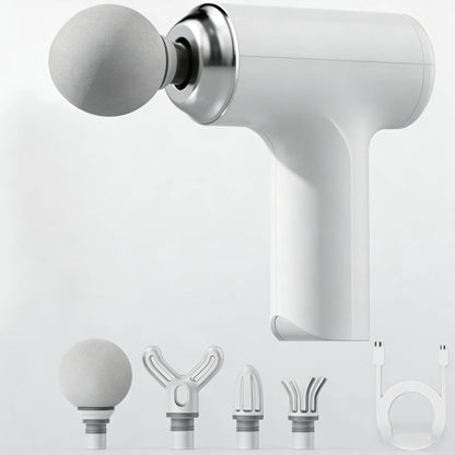 Massage Therapy Portable Massage Gun - 4 Interchangeable Heads & LED Display - Percussion Massager White Colour