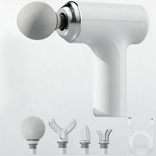 Massage Therapy Portable Massage Gun - 4 Interchangeable Heads & LED Display - Percussion Massager White Colour