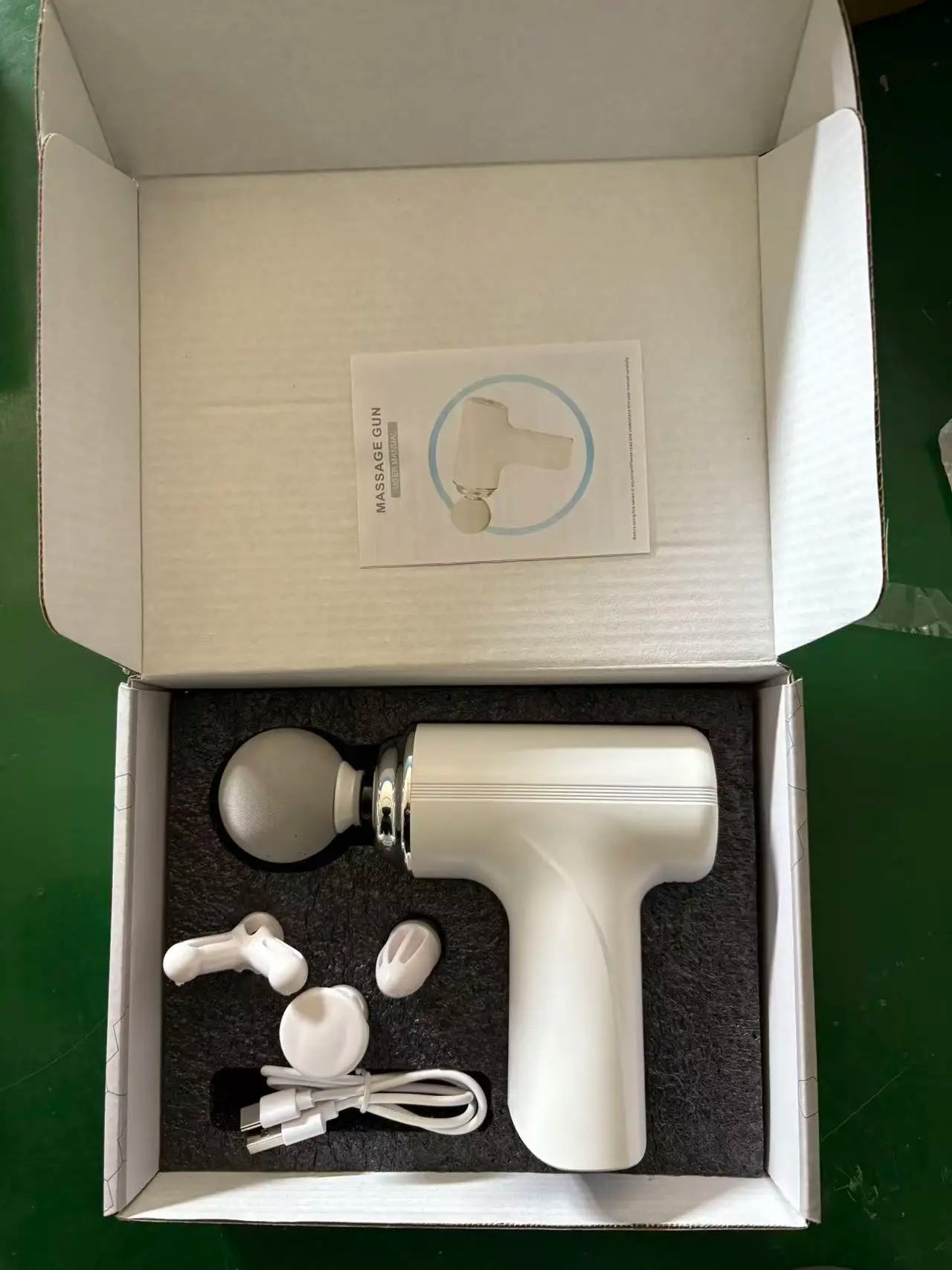 Massage Therapy Portable Massage Gun - 4 Interchangeable Heads & LED Display - Percussion Massager White Colour + Box