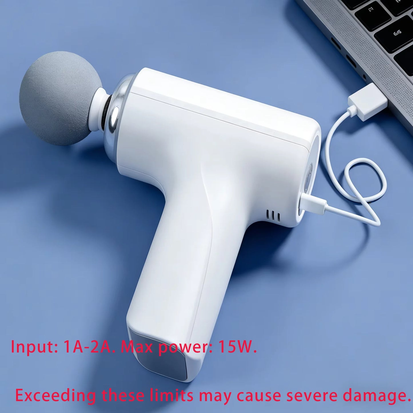 Massage Therapy Portable Massage Gun - 4 Interchangeable Heads & LED Display - Percussion Massager White Colour recharging