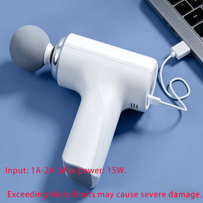 Massage Therapy Portable Massage Gun - 4 Interchangeable Heads & LED Display - Percussion Massager White Colour recharging