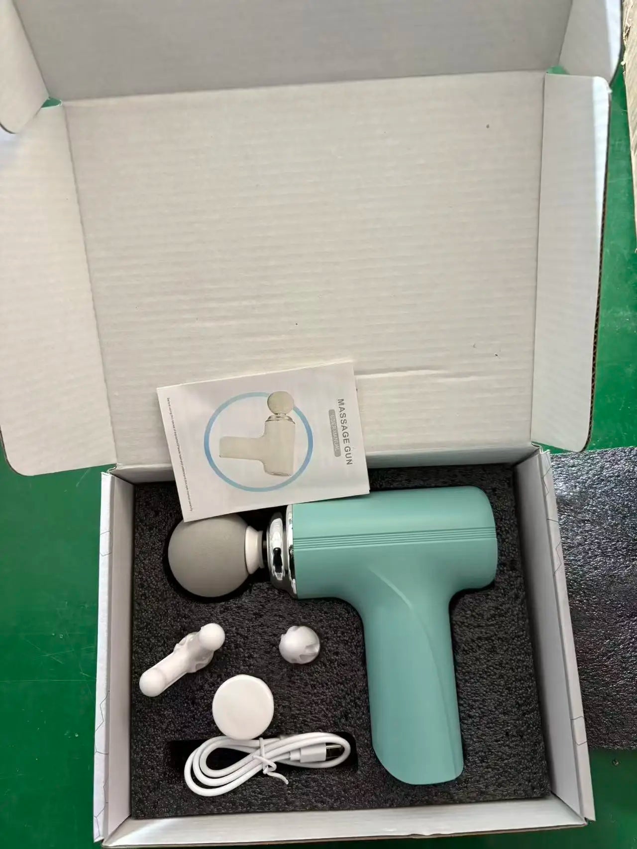Massage Therapy Portable Massage Gun - 4 Interchangeable Heads & LED Display - Percussion Massager Green Colour + Box