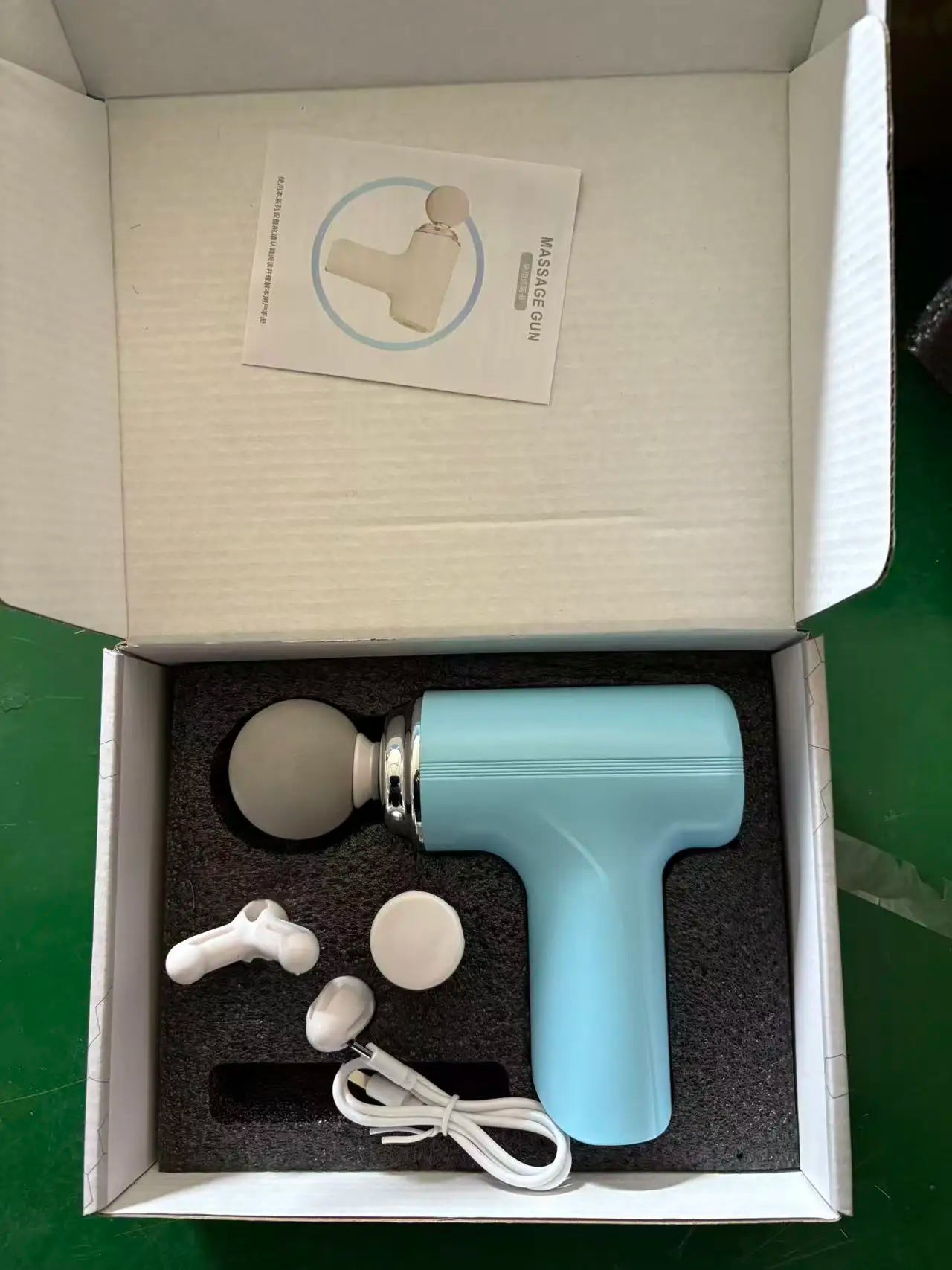 Massage Therapy Portable Massage Gun - 4 Interchangeable Heads & LED Display - Percussion Massager Blue Colour + Box