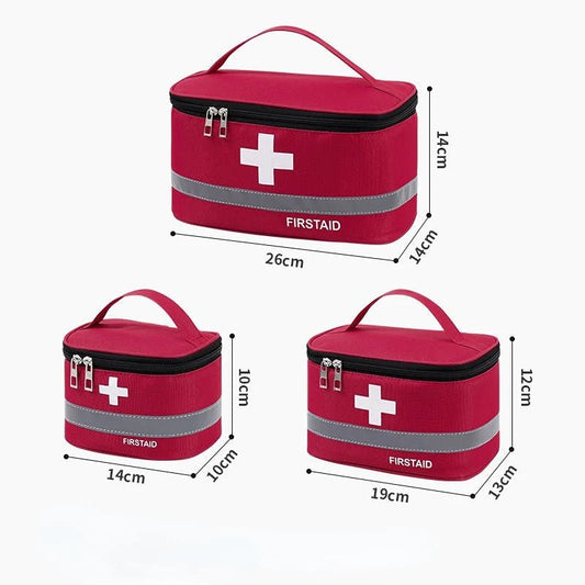 Medical Supplies Equipment First Aid 3 Kit Medicine Storage red Bag Size (large, medium, small) all with the white cross in front and First Aid name on it.