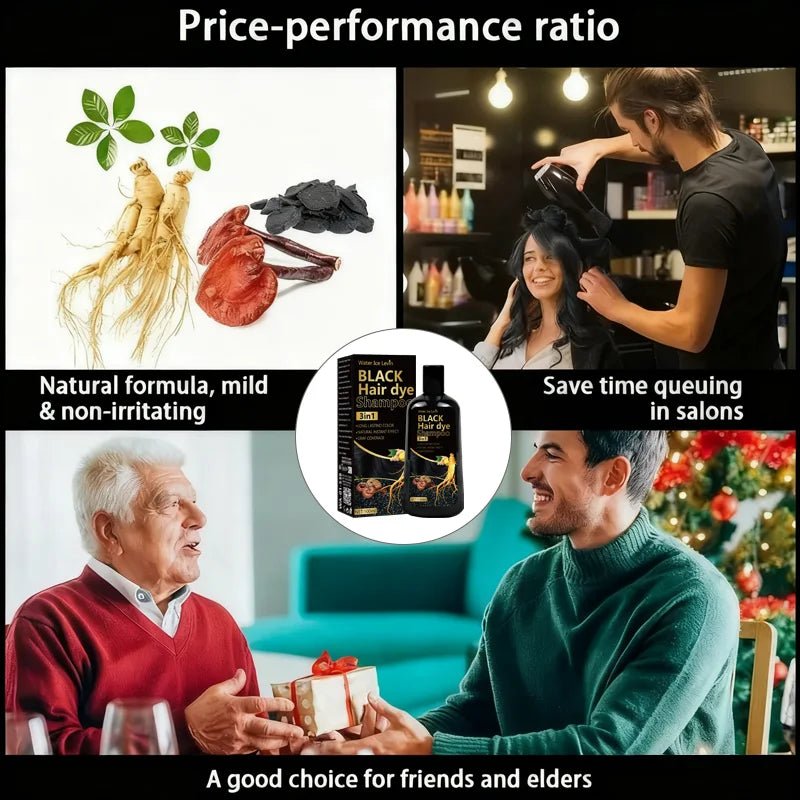 Personal Health Care Black Hair Dye Shampoo 3-in-1 with Ginger & Biotin - Long-Lasting Colour