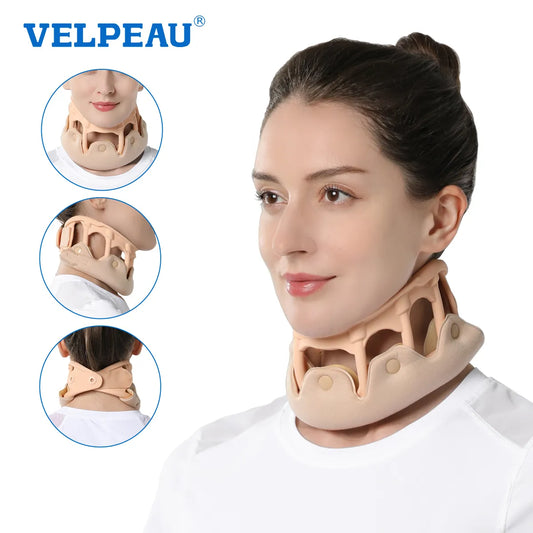 Personal Health Care Cervical Collar Neck Support Breathable Silicone Way to wear it woman shown 4 sides 
