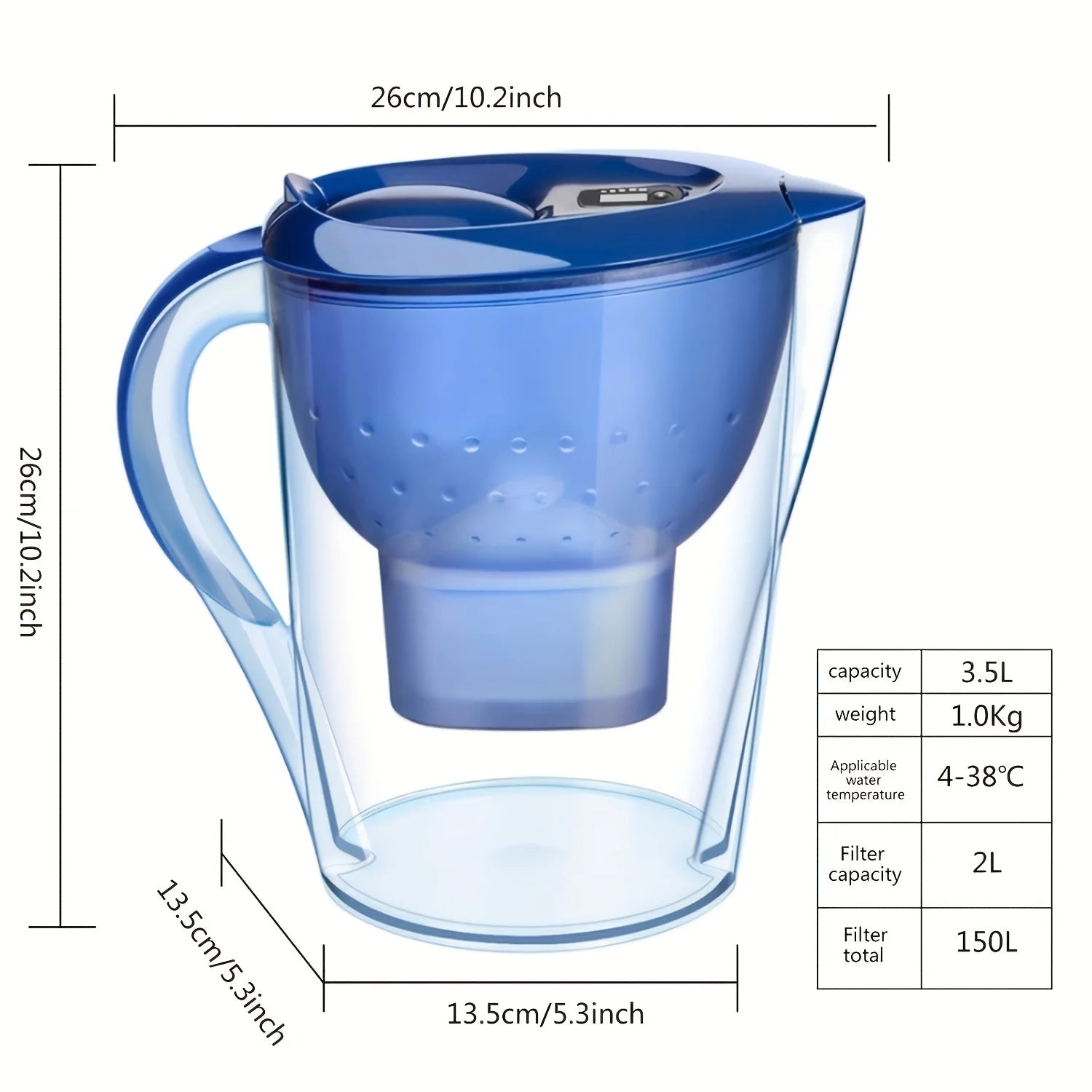 Personal Health Care Charcoal Filter Water Purifier with 3 Filter Device - Alkaline - Activated Carbon and Timer 3.5 L