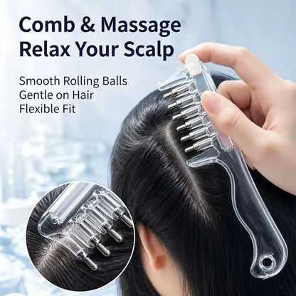 Personal Health Care Hair Oil Applicator Comb with Scalp Massager – Built-In Liquid Reservoir & Rolling Metal Teeth