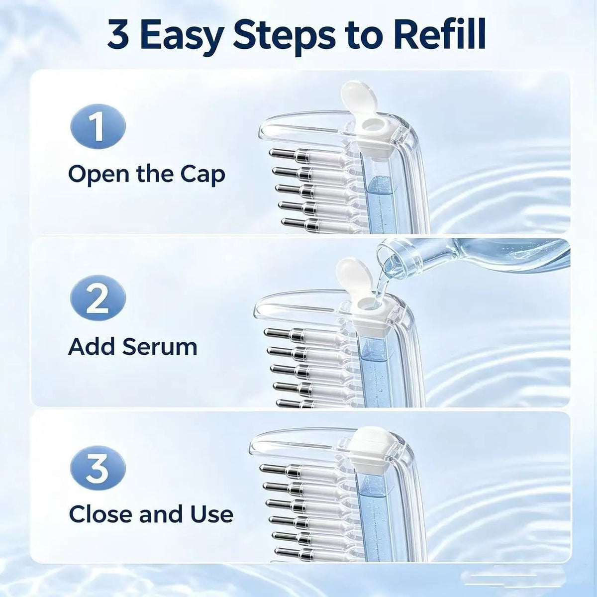 Personal Health Care Hair Oil Applicator Comb with Scalp Massager – Built-In Liquid Reservoir & Rolling Metal Teeth
